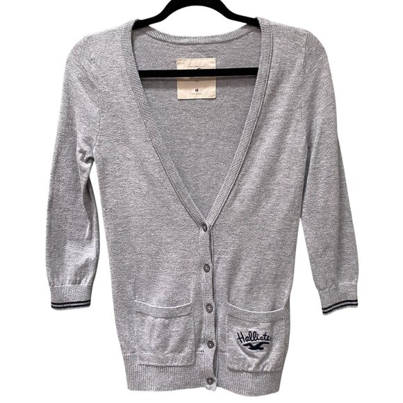 Hollister Y2K Women Varsity Button Up Cardigan Sz M Preppy Nautical Academia - Picture 1 of 12